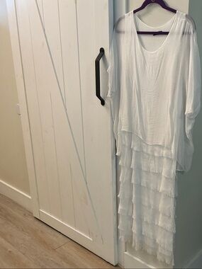 Flowy White Layered Ruffle Maxi Dress